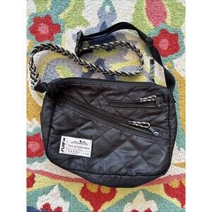 KAVU Rope Puff Sling Bag Black Quilted Backpack Travel Vegan Outdoor Boho 90s